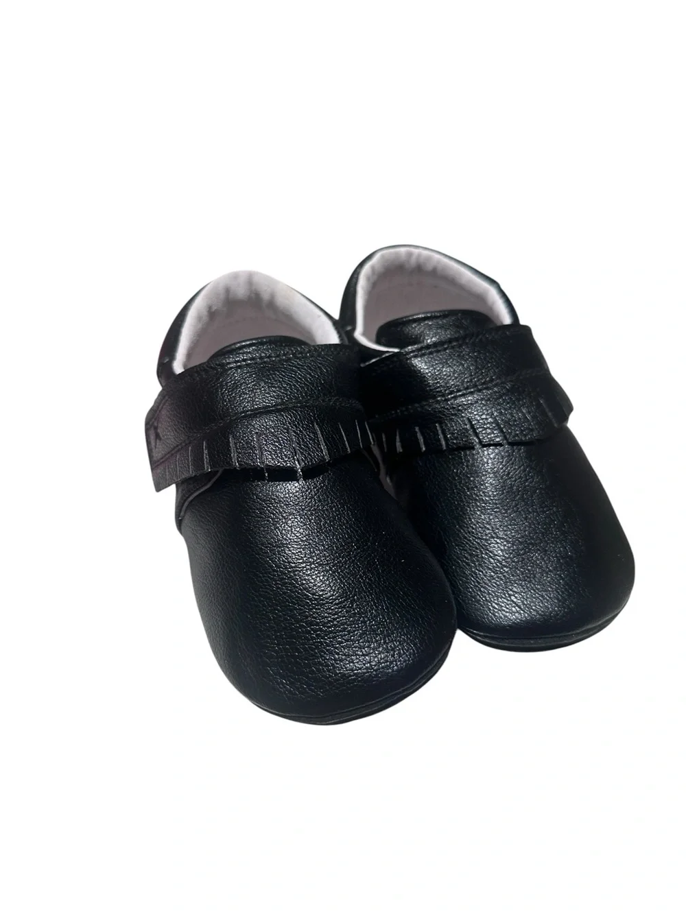 Jack & Lily My Mocs Black Fringe Leather Size 30-36 Months New